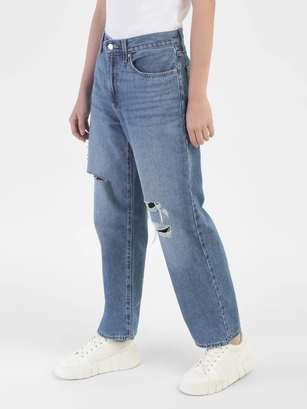 Women's 94 Blue Baggy Fit Mid Rise Jeans