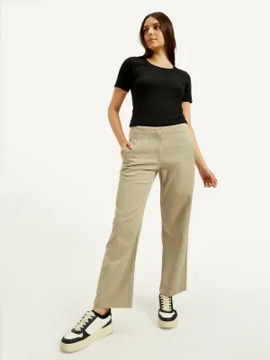 Women's 94 Mid Rise Khaki Baggy Fit Trousers