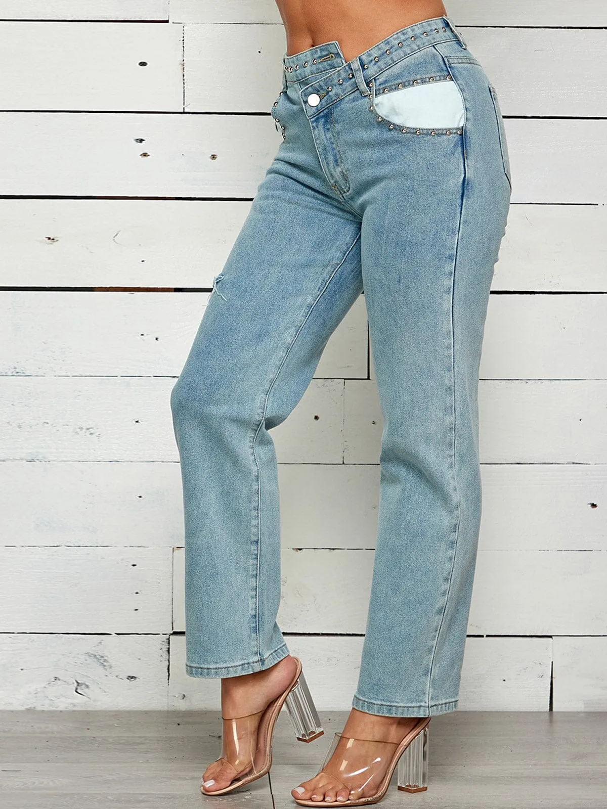 WOMEN'S DISTRESSED POCKETS DENIM JEANS