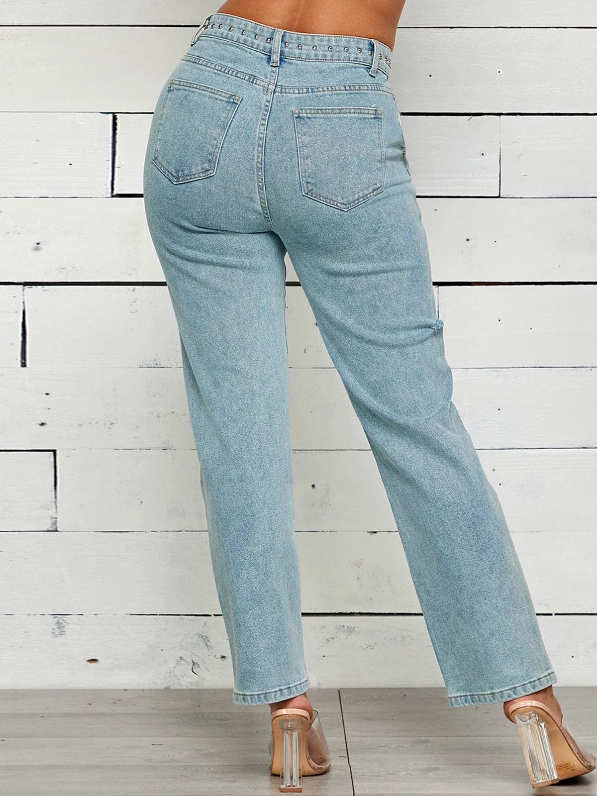 WOMEN'S DISTRESSED POCKETS DENIM JEANS