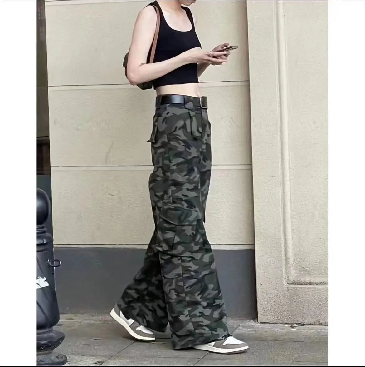 Women’s High Waist Baggy Wide Leg Pants with Camo Print