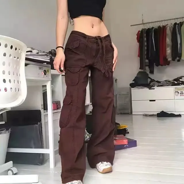 Women’s High Waist Loose Fitting Pants with Cargo Pockets and Tie Waist