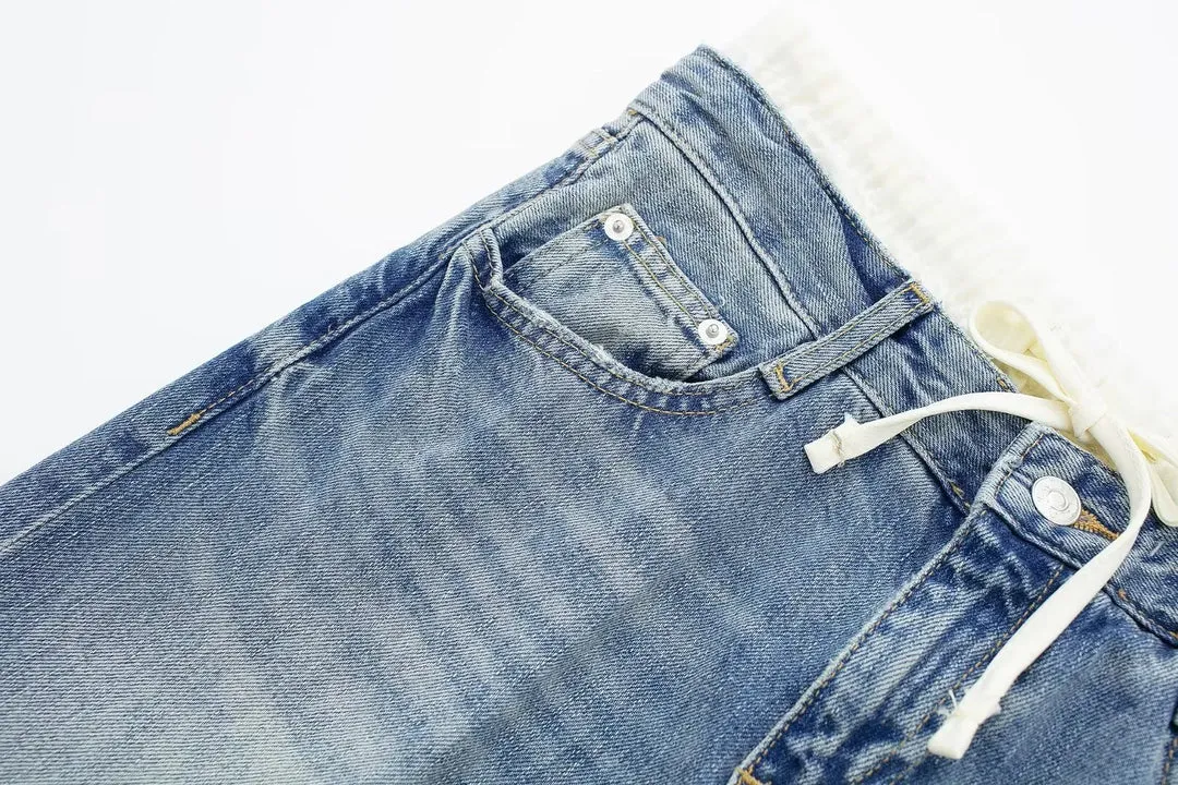 Women's Vintage Casual Mid Waist Baggy Jeans with Drawstring | Perfect for All Seasons