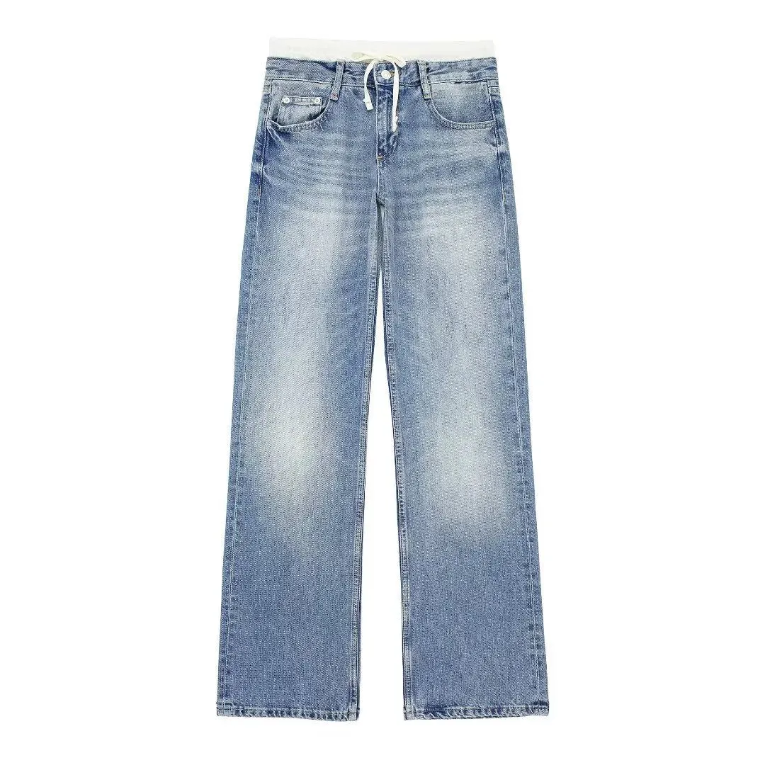 Women's Vintage Casual Mid Waist Baggy Jeans with Drawstring | Perfect for All Seasons