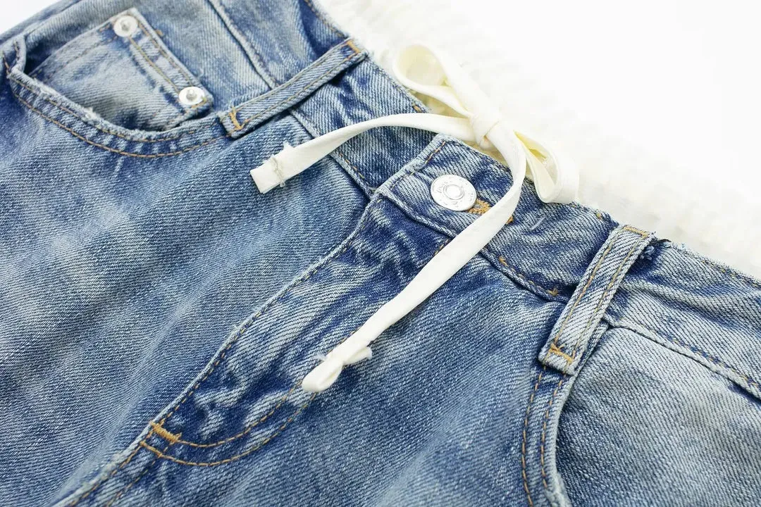 Women's Vintage Casual Mid Waist Baggy Jeans with Drawstring | Perfect for All Seasons