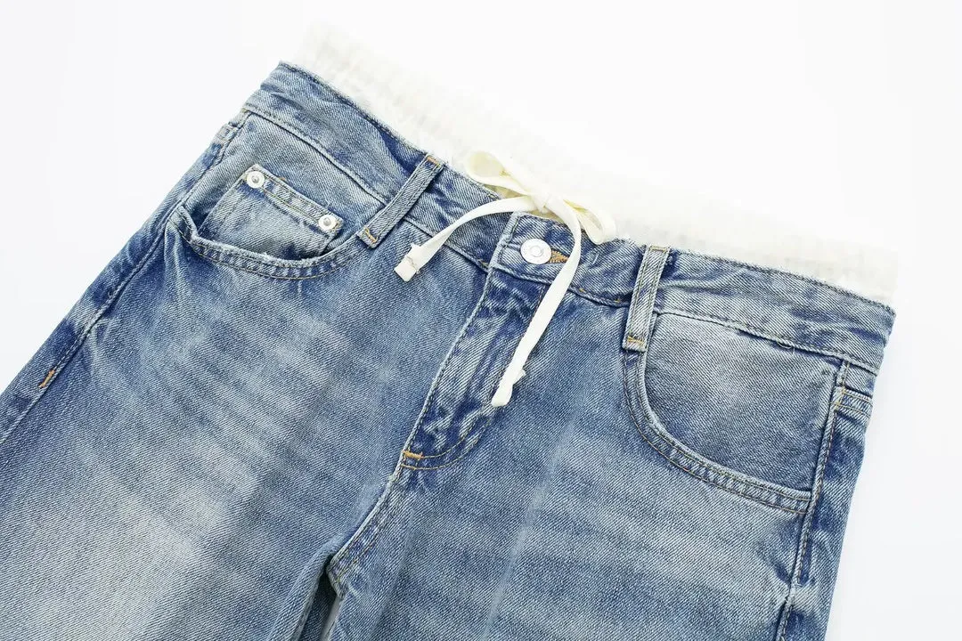 Women's Vintage Casual Mid Waist Baggy Jeans with Drawstring | Perfect for All Seasons