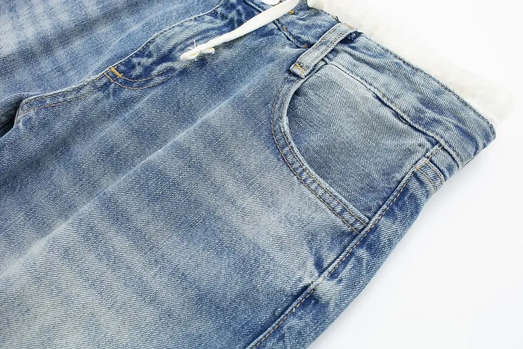 Women's Vintage Casual Mid Waist Baggy Jeans with Drawstring | Perfect for All Seasons