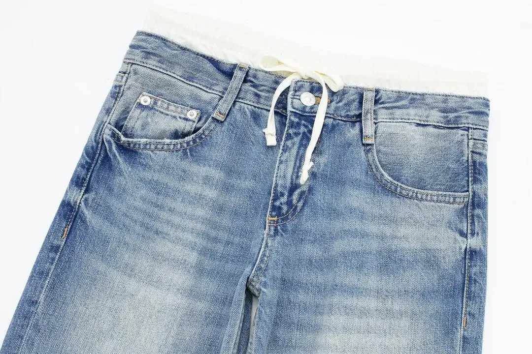 Women's Vintage Casual Mid Waist Baggy Jeans with Drawstring | Perfect for All Seasons