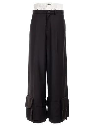 Wool Blend Cargo Hem Double Waist Pants