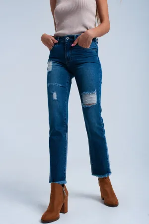 Worn straight jeans