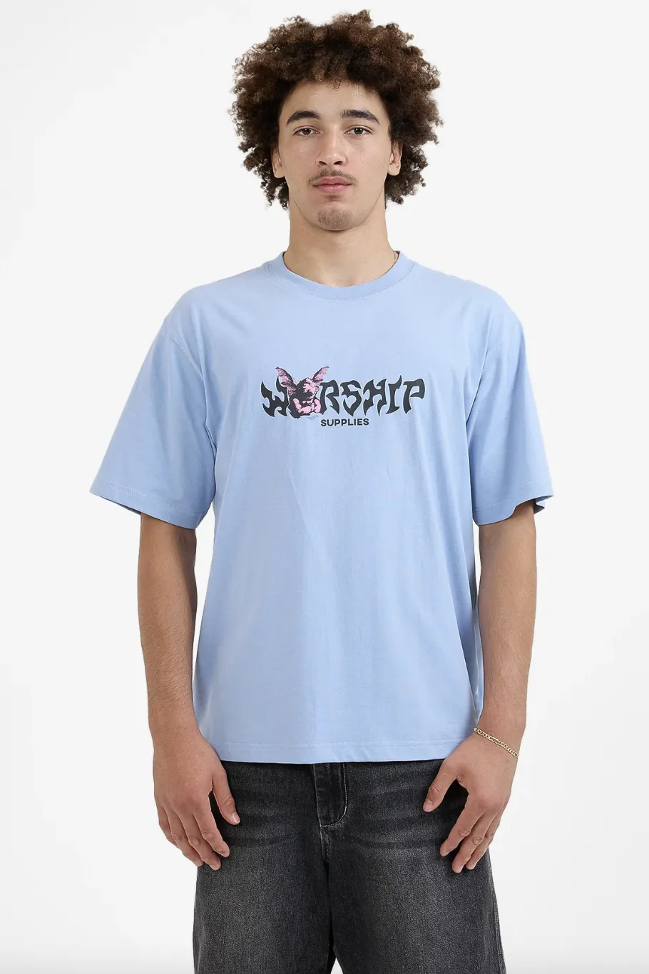 WORSHIP SUPPLIES HORNS TEE - PALE BLUE CERULEAN