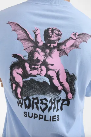 WORSHIP SUPPLIES HORNS TEE - PALE BLUE CERULEAN