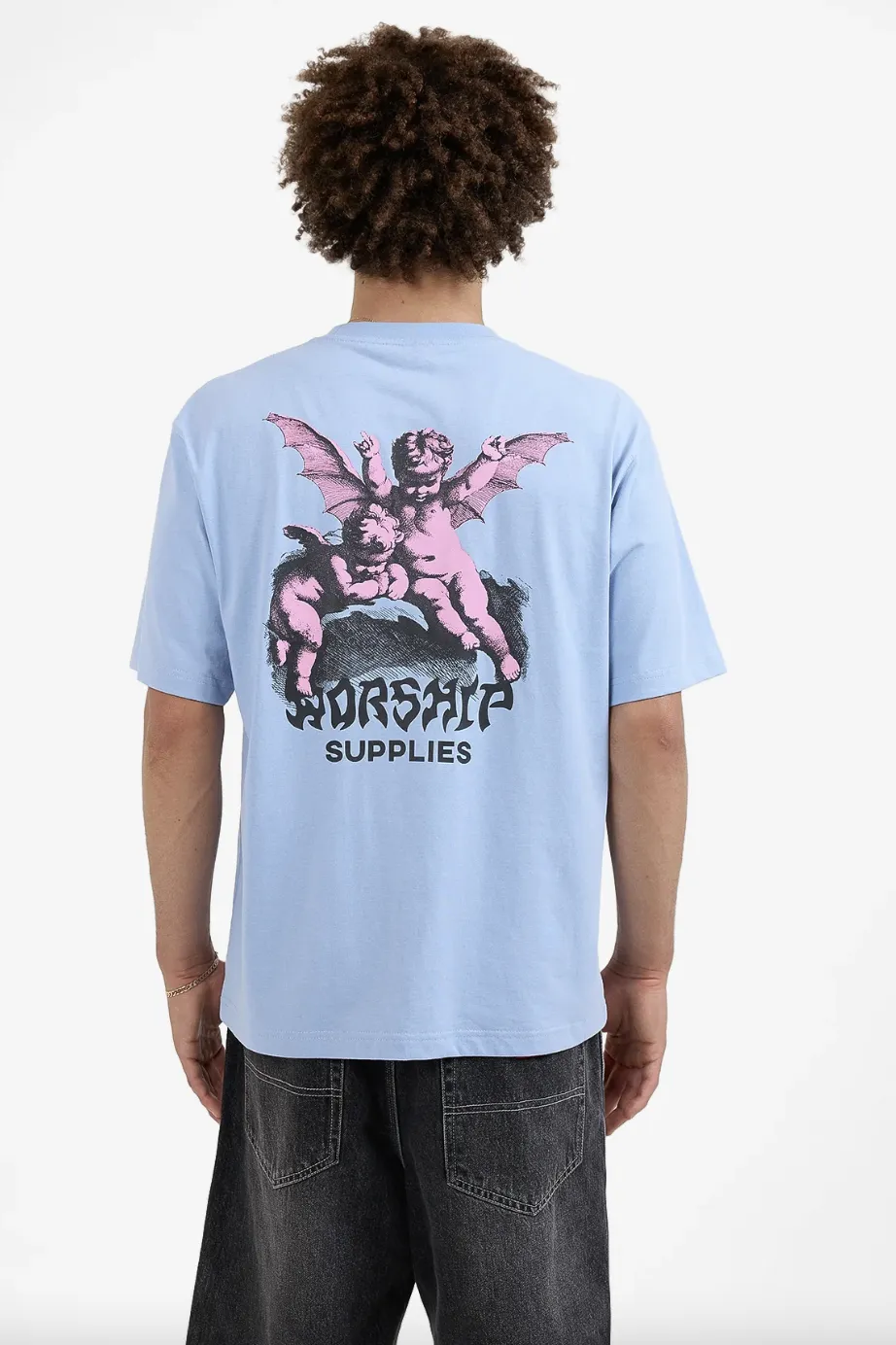 WORSHIP SUPPLIES HORNS TEE - PALE BLUE CERULEAN