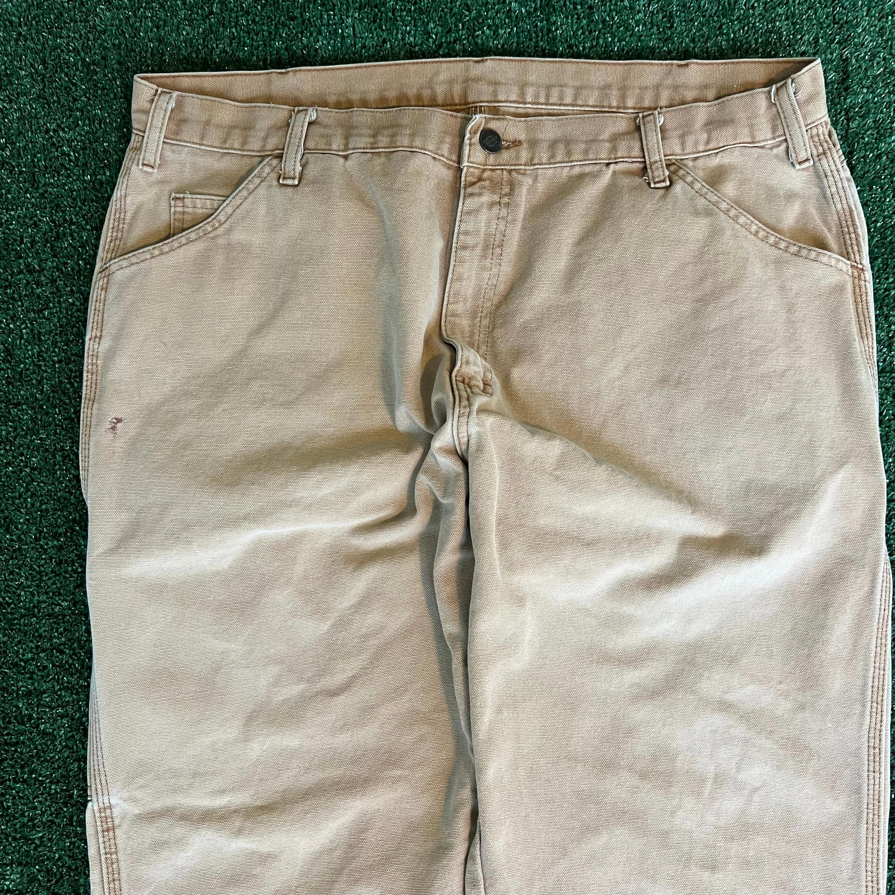 Y2K Dickies Baggy Straight Sun Faded Beige Canvas Carpenter Pants - 38x28" 18" Openings