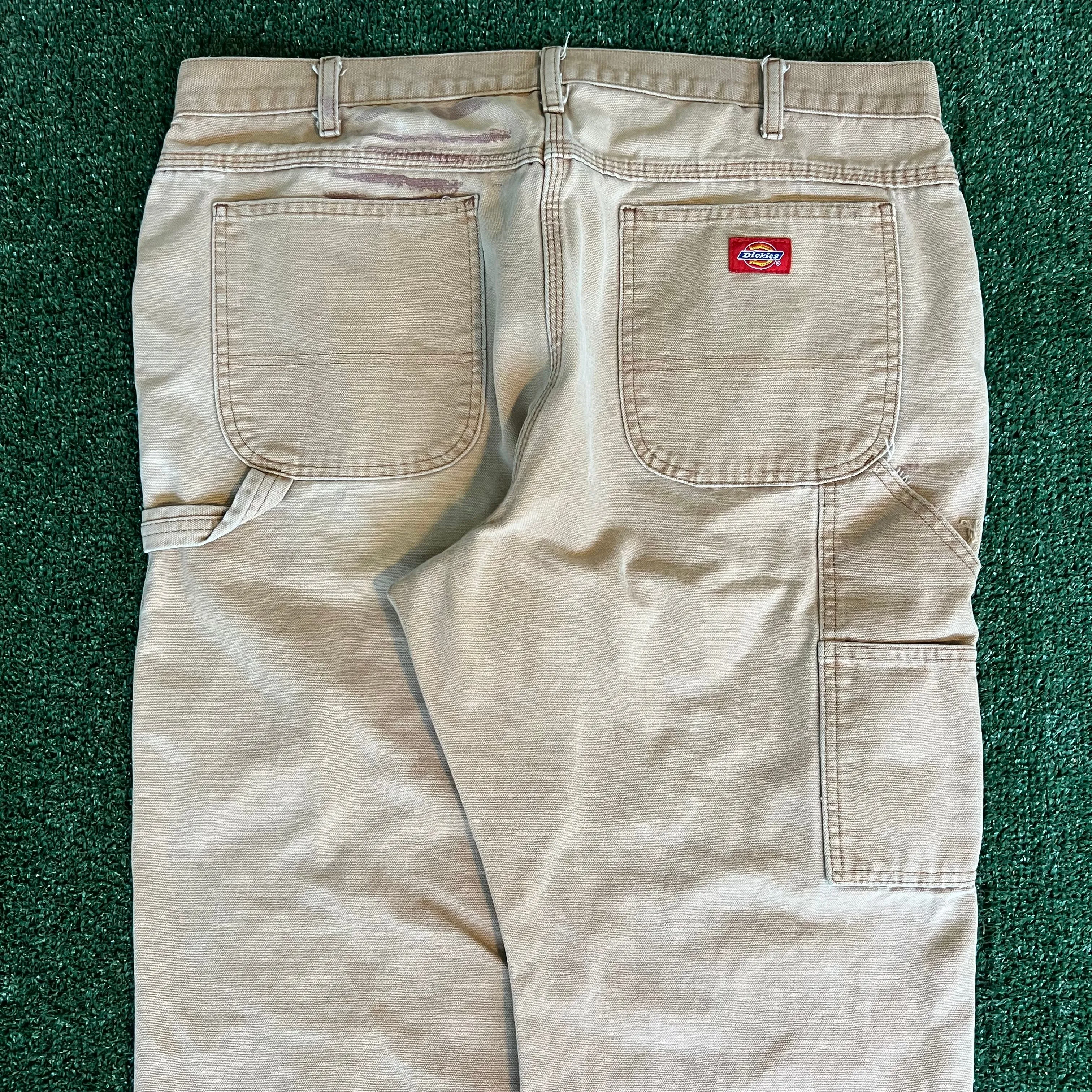 Y2K Dickies Baggy Straight Sun Faded Beige Canvas Carpenter Pants - 38x28" 18" Openings