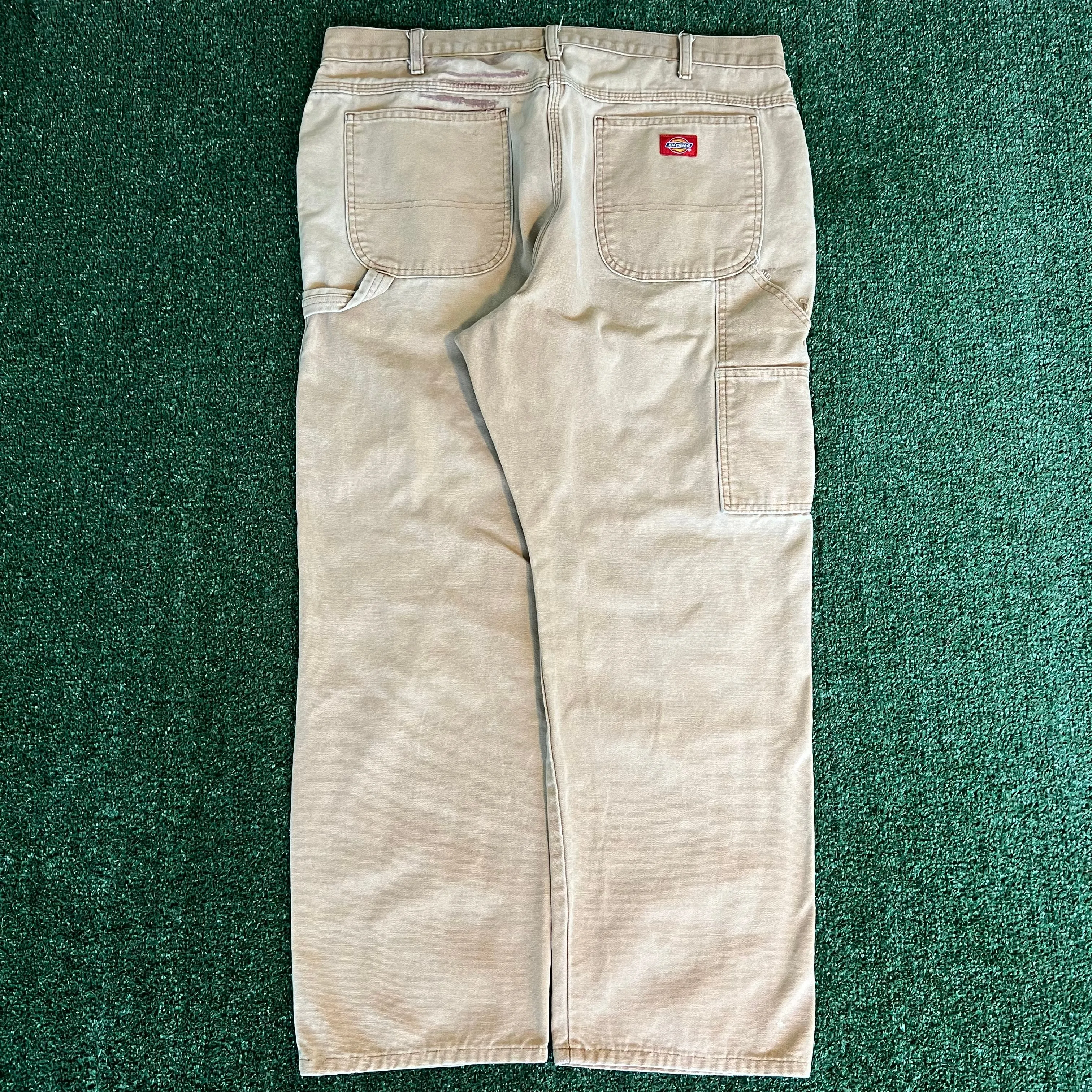 Y2K Dickies Baggy Straight Sun Faded Beige Canvas Carpenter Pants - 38x28" 18" Openings