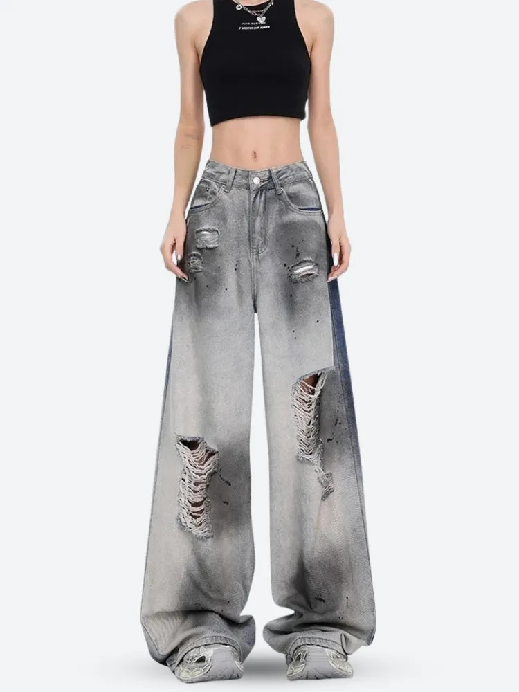 Y2K Ripped Mixed Denim Jeans