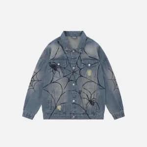 Y2K Spider Web Denim Jacket for Unique Style and Comfort