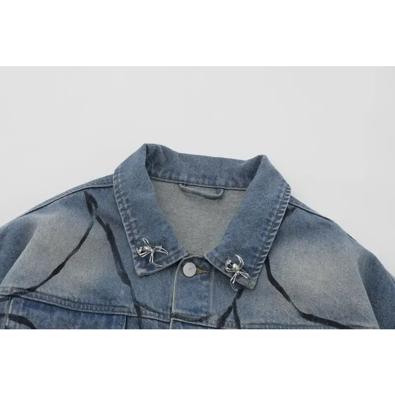 Y2K Spider Web Denim Jacket for Unique Style and Comfort