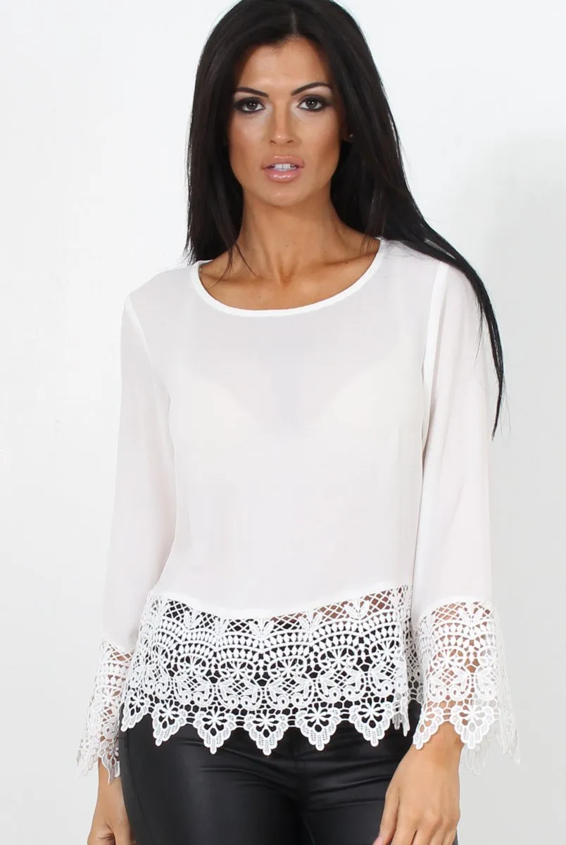 Zerin White Crochet Long sleeve Top